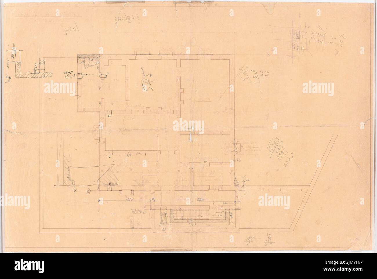 Böhmer Franz (1907-1943), appartamento ufficiale del ministro degli Esteri del Reich Joachim von Ribbentrop a Berlino-Mitte (06.09.1940): Adjutantenhaus: Piano KG 1:50. Inchiostro, matita, matita colorata su rottura leggera sulla carta, 53,7 x 79,9 cm (inclusi i bordi di scansione) Foto Stock