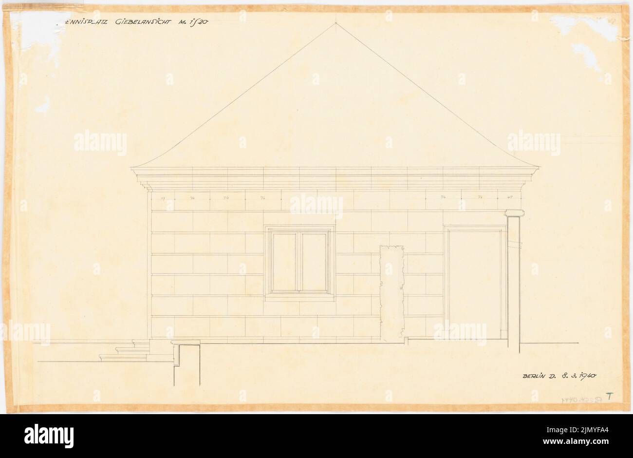 Böhmer Franz (1907-1943), appartamento ufficiale del ministro degli Esteri del Reich Joachim von Ribbentrop a Berlino-Mitte (08.03.1940): Casa da tennis: Gable view 1:20. Matita su trasparente, 42,4 x 64,8 cm (inclusi i bordi di scansione) Foto Stock