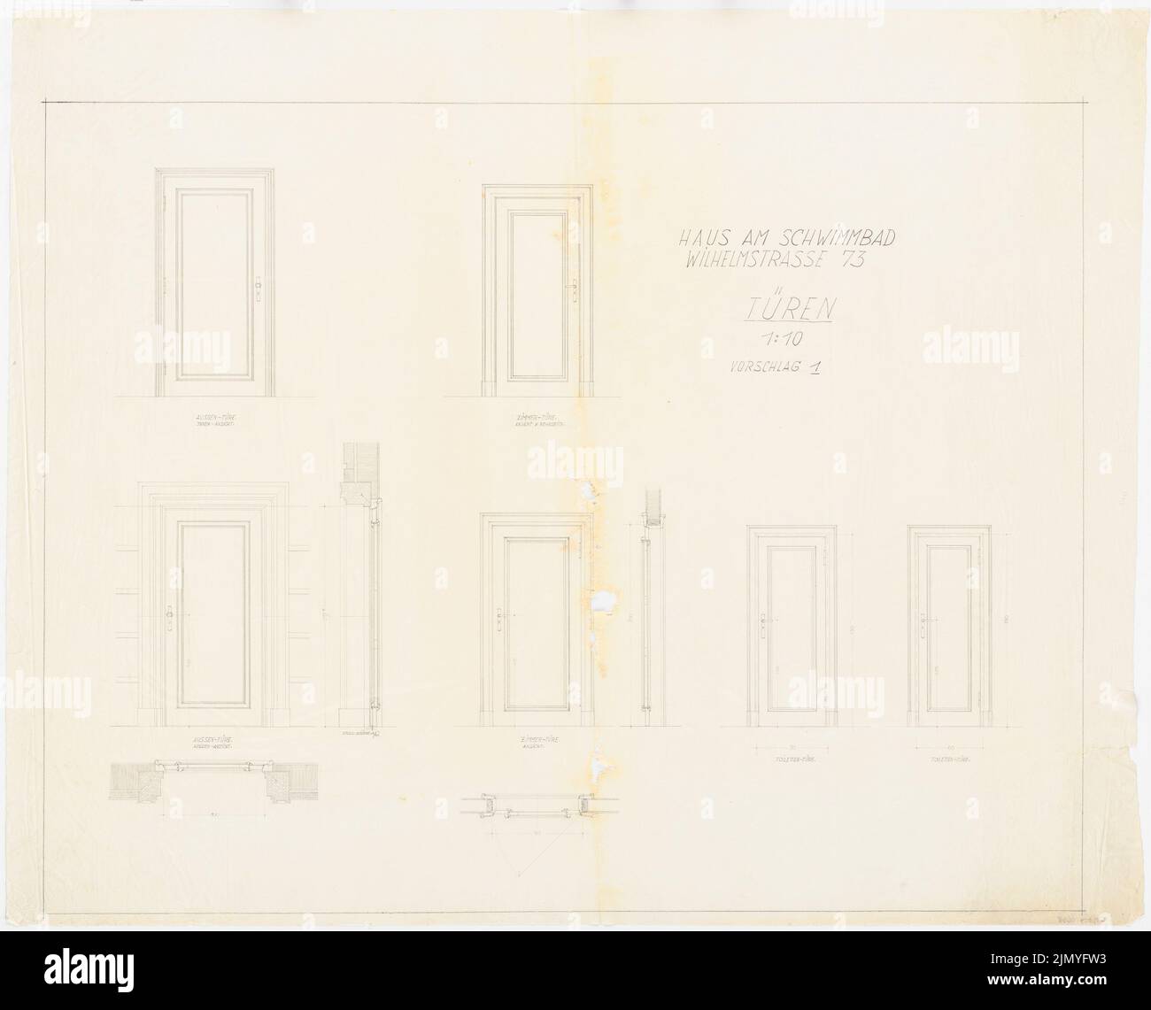 Böhmer Franz (1907-1943), appartamento ufficiale del Reich Ministro degli Esteri Joachim von Ribbentrop a Berlino-Mitte (1941-1941): Haus am piscina, porte, proposta 1: Grundrisse, viste 1:10. Matita su trasparente, 91,3 x 112,8 cm (inclusi i bordi di scansione) Foto Stock