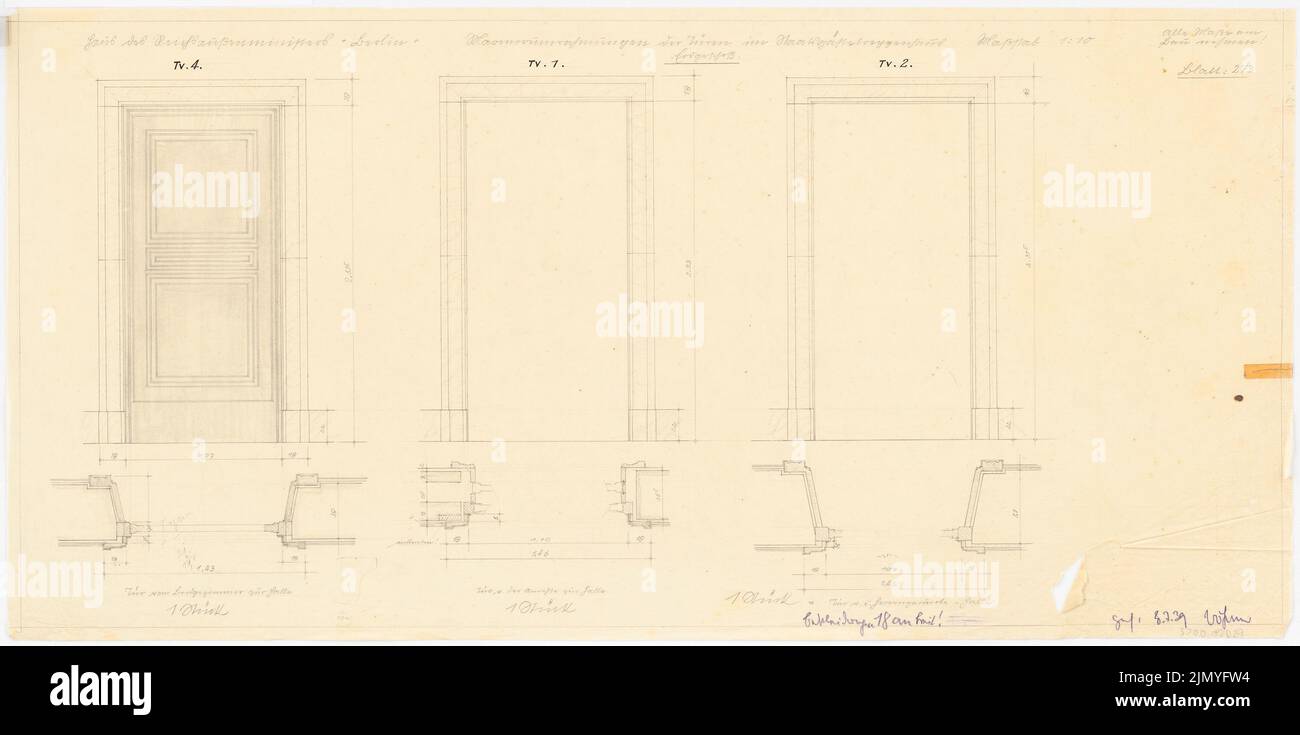 Böhmer Franz (1907-1943), appartamento ufficiale del ministro degli Esteri Reich Joachim von Ribbentrop a Berlino-Mitte (1941-1941): Marmorrams delle porte nello Stato ospiti 1:10. Matita su trasparente, 44 x 88,6 cm (inclusi i bordi di scansione) Foto Stock