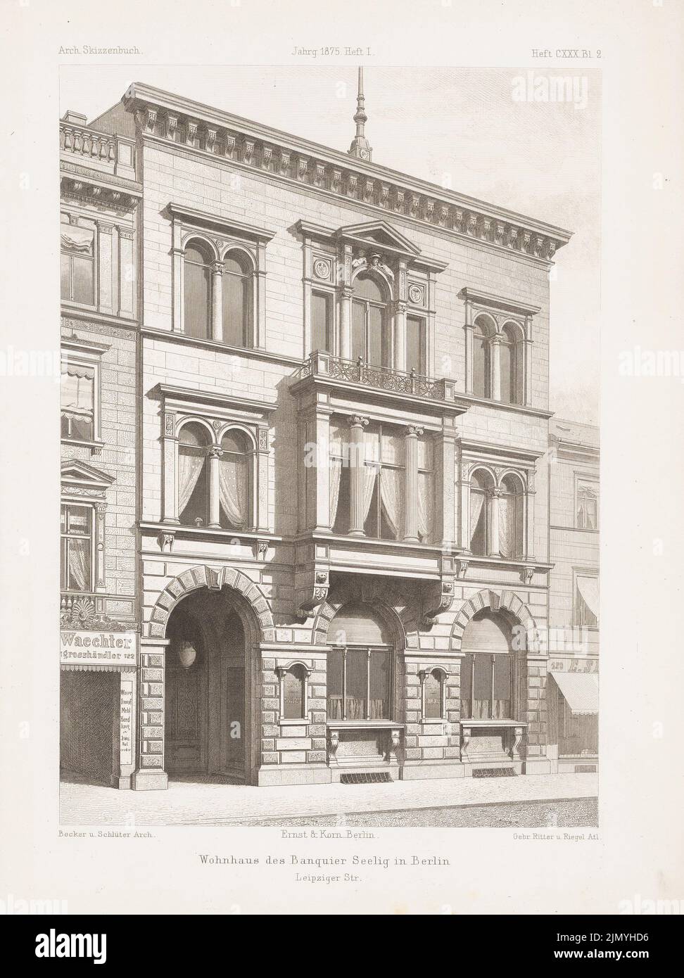 Schlüter Andreas (1660-1714), sede del banchiere Seelig, Berlino. (Da: Architectural sketchbook, H. 130/1, 1875.) (1875-1875): Vista prospettica. Cucitura su carta, 33,3 x 24,9 cm (inclusi i bordi di scansione) Foto Stock