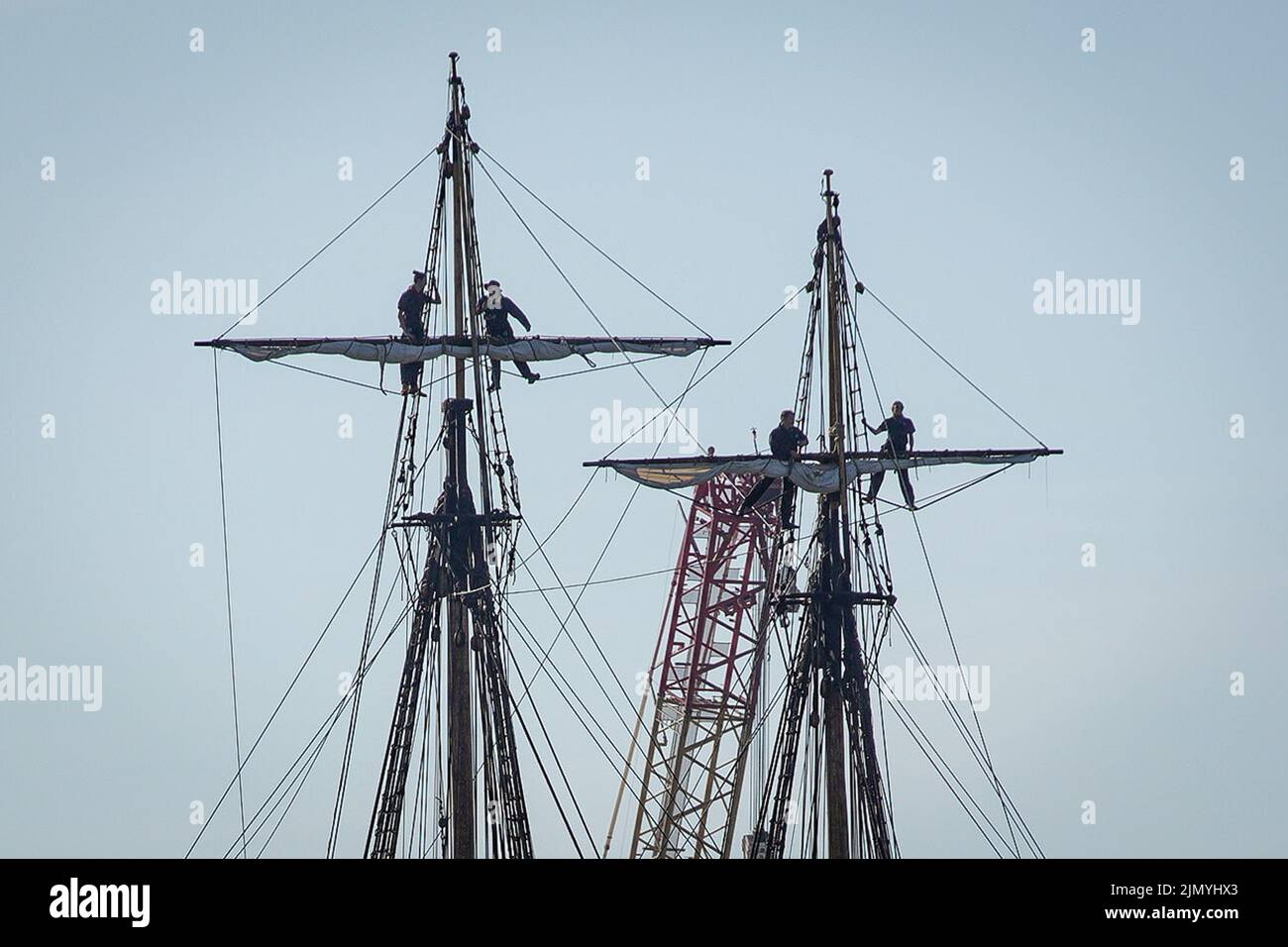 Londra, Regno Unito. 8th agosto 2022. Goteborg - l'alta barca a vela svedese arriva in città. La nave a vela attiva più grande del mondo arriva a Londra. Il Goteborg, una replica quasi perfetta di una nave alta 18th secoli, è stato originariamente lanciato nel 1738 con le sue origini alla Svedese East India Company. Questa replica ha richiesto 20 anni per costruire con il lavoro a partire dal 1995. Credit: Guy Corbishley/Alamy Live News Foto Stock
