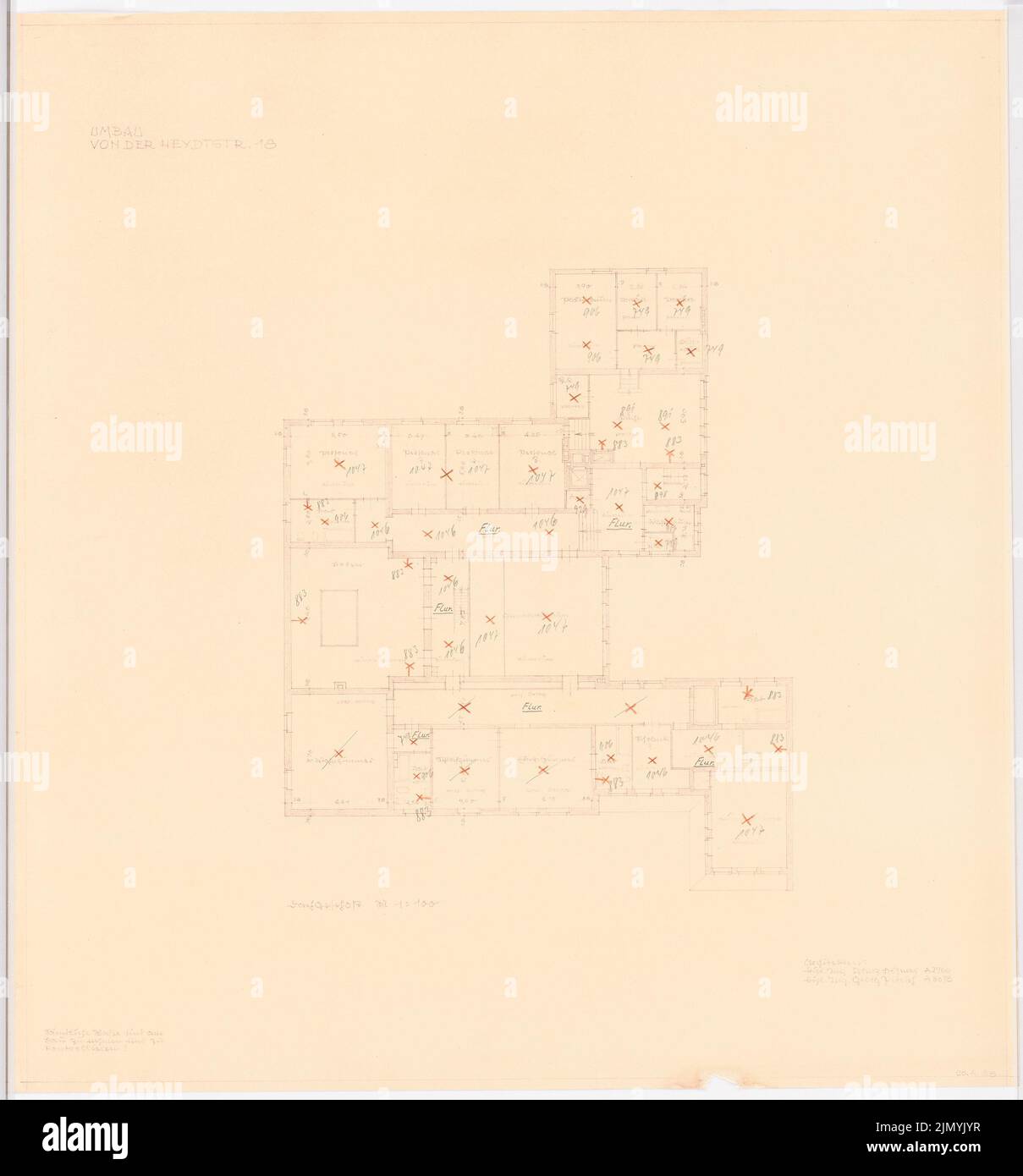 Böhmer Franz (1907-1943), Villa von der Heydt a Berlino-Tiergarten. Conversione (04/20/1938): Pianta piano superiore 1: 100. Matita, matita colorata sopra una rottura su carta, 72,4 x 67,4 cm (inclusi i bordi di scansione) Foto Stock Böhmer Franz (1907-1943), Villa von der Heydt a Berlino-Tiergarten. Conversione (04/20/1938): Pianta piano superiore 1: 100. Matita, matita colorata sopra una rottura su carta, 72,4 x 67,4 cm (inclusi i bordi di scansione) Foto Stock