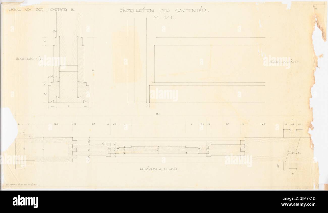 Böhmer Franz (1907-1943), Villa von der Heydt a Berlino-Tiergarten. Conversione (1938-1938): Porta da giardino: Dettagli, viste, tagli 1: 1. Matita su trasparente, 61,3 x 105,6 cm (inclusi i bordi di scansione) Foto Stock