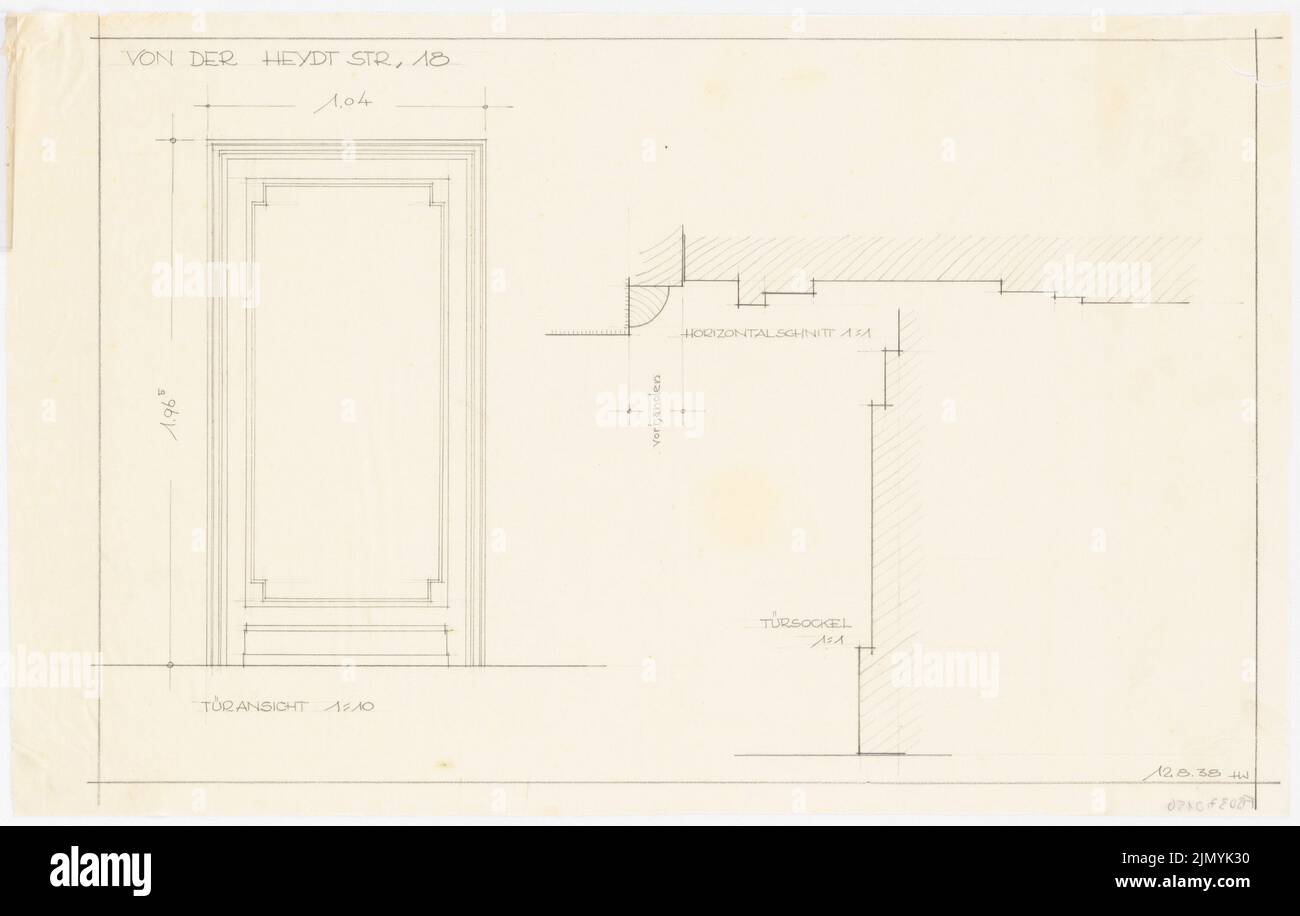 Böhmer Franz (1907-1943), Villa von der Heydt a Berlino-Tiergarten. Conversione (08/12/1938): Porta: Vista 1:10, taglio 1: 1. Matita su trasparente, 30,7 x 48,3 cm (inclusi i bordi di scansione) Foto Stock