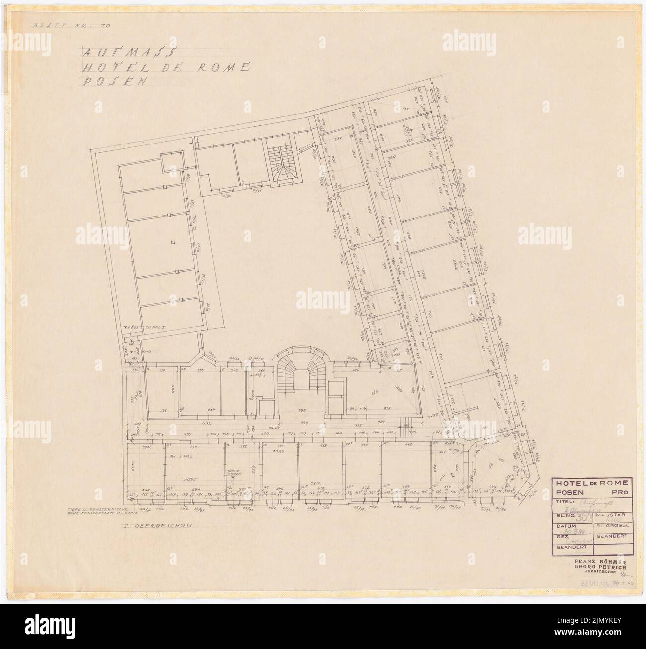 Böhmer Franz (1907-1943), Park Hotel a Poznan (30 marzo 1940): Piano 2nd piano 1: 100. Matita su trasparente, 59,1 x 63,2 cm (inclusi i bordi di scansione) Foto Stock