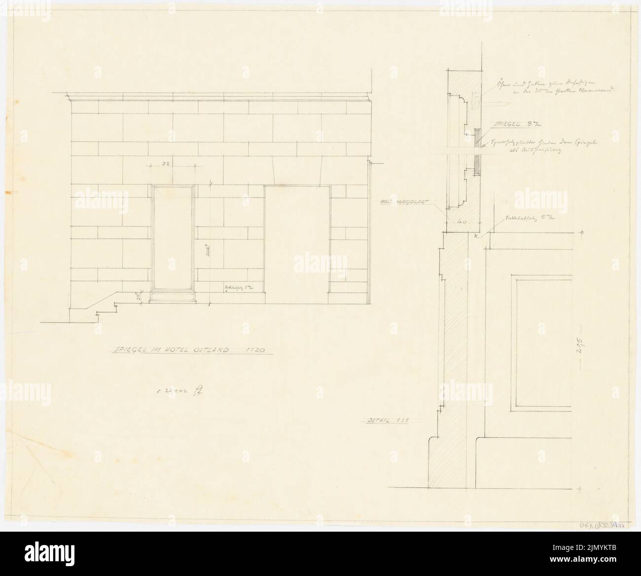 Böhmer Franz (1907-1943), Park Hotel a Posen (27.04.1940): Spiegel: View 1:20, Detail 1: 1. Matita su trasparente, 45,5 x 54,8 cm (inclusi i bordi di scansione) Foto Stock Böhmer Franz (1907-1943), Park Hotel a Posen (27.04.1940): Spiegel: View 1:20, Detail 1: 1. Matita su trasparente, 45,5 x 54,8 cm (inclusi i bordi di scansione) Foto Stock