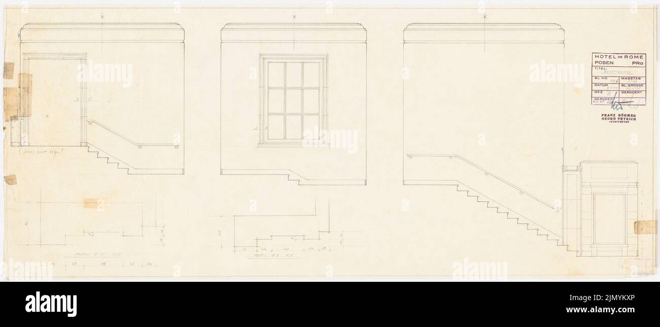 Böhmer Franz (1907-1943), Park Hotel a Pozen (04.07.1940): Scale Haupt: Tagli 1:20. Matita su trasparente, 41,2 x 96,7 cm (inclusi i bordi di scansione) Foto Stock Böhmer Franz (1907-1943), Park Hotel a Pozen (04.07.1940): Scale Haupt: Tagli 1:20. Matita su trasparente, 41,2 x 96,7 cm (inclusi i bordi di scansione) Foto Stock