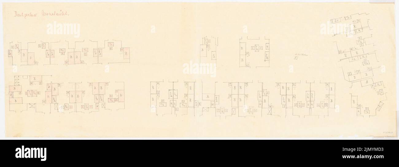 Böhmer Franz (1907-1943), Park Hotel a Poznan (1940-1940): Mansarda di design: Pianta con un piano d'arredo. Matita colorata su trasparente, 46,1 x 131,1 cm (inclusi i bordi di scansione) Foto Stock