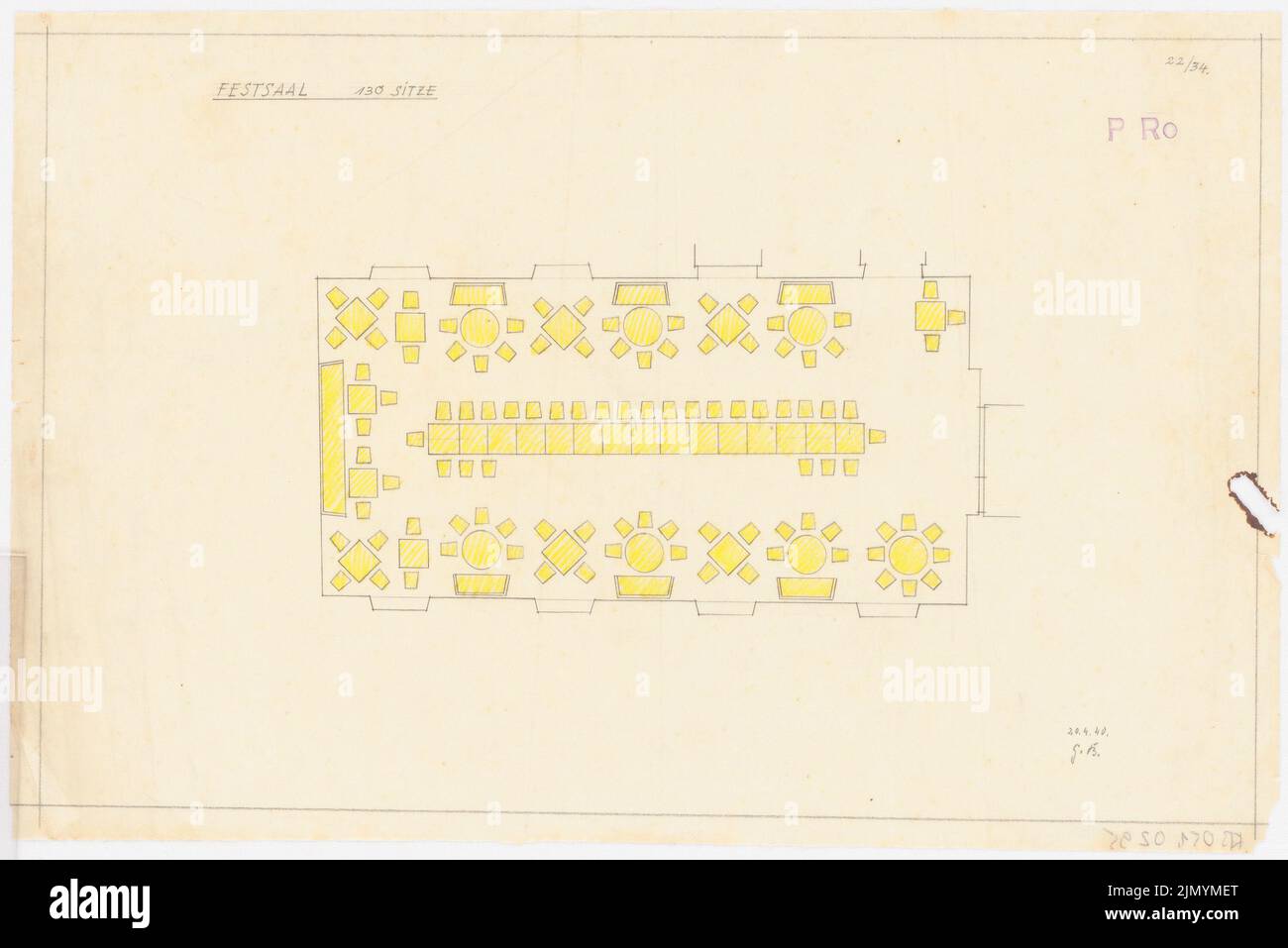 Böhmer Franz (1907-1943), Park Hotel a Poznan (20 aprile 1940): Bestroom con un piano d'arredo (130 posti). Matita colorata su trasparente, 23,6 x 35,4 cm (inclusi i bordi di scansione) Foto Stock