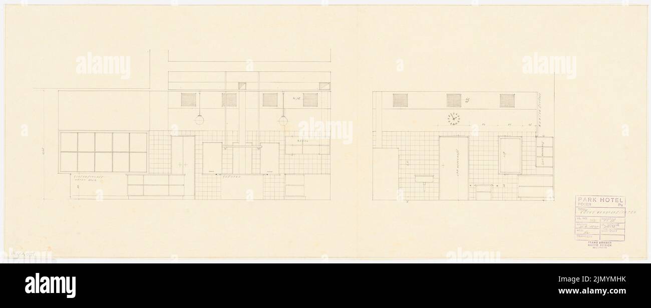 Böhmer Franz (1907-1943), Park Hotel a Posen (21 novembre 1940): Cucina: Wall views 1:20. Matita su trasparente, 41,7 x 103,2 cm (inclusi i bordi di scansione) Foto Stock