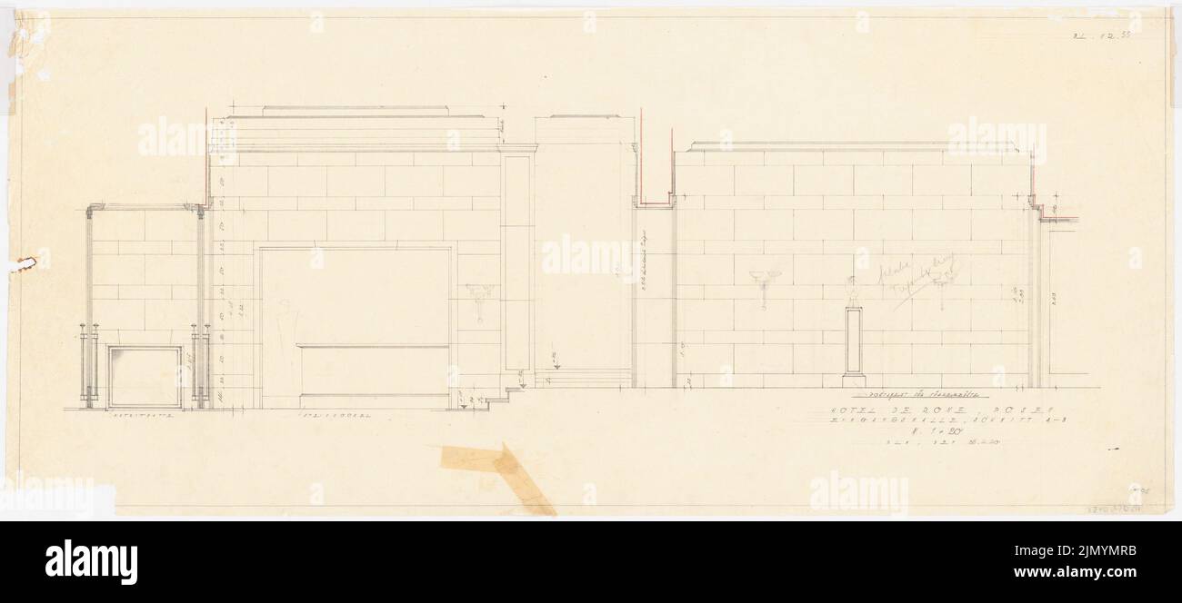 Böhmer Franz (1907-1943), Park Hotel a Poznan (26.04.1940): Ingresso: Media 1:20. Matita colorata su trasparente, 41,9 x 95 cm (inclusi i bordi di scansione) Foto Stock Böhmer Franz (1907-1943), Park Hotel a Poznan (26.04.1940): Ingresso: Media 1:20. Matita colorata su trasparente, 41,9 x 95 cm (inclusi i bordi di scansione) Foto Stock