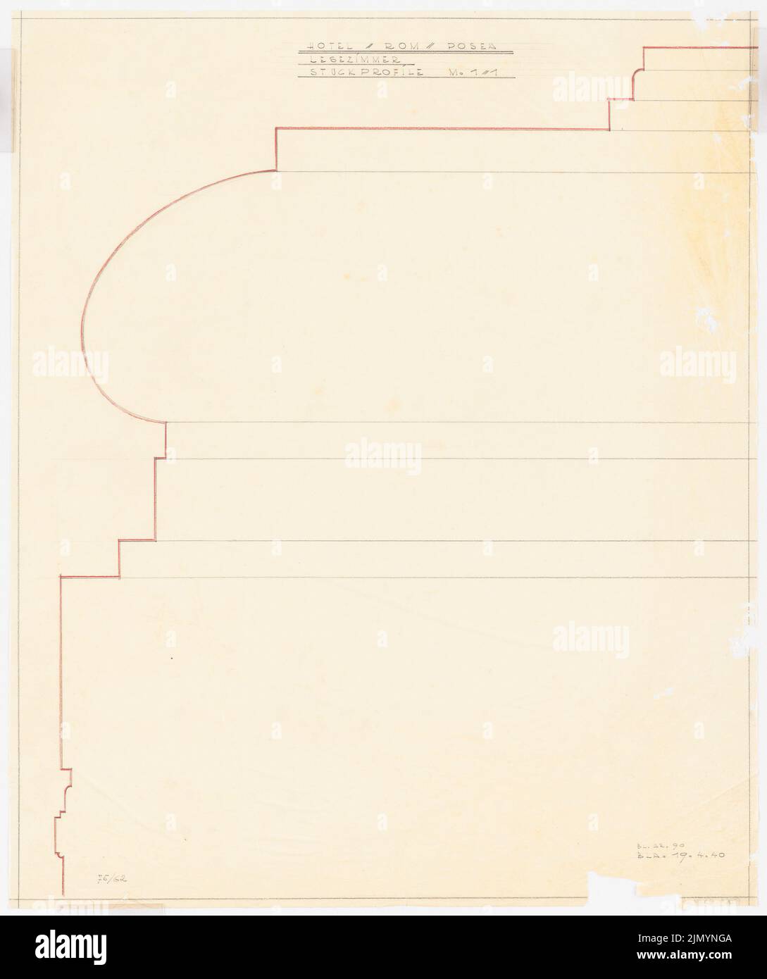 Böhmer Franz (1907-1943), Park Hotel a Posen (19 aprile 1940): Profilo bloccato nella sala lettura 1: 1. Matita colorata su trasparente, 76,3 x 63,9 cm (inclusi i bordi di scansione) Foto Stock