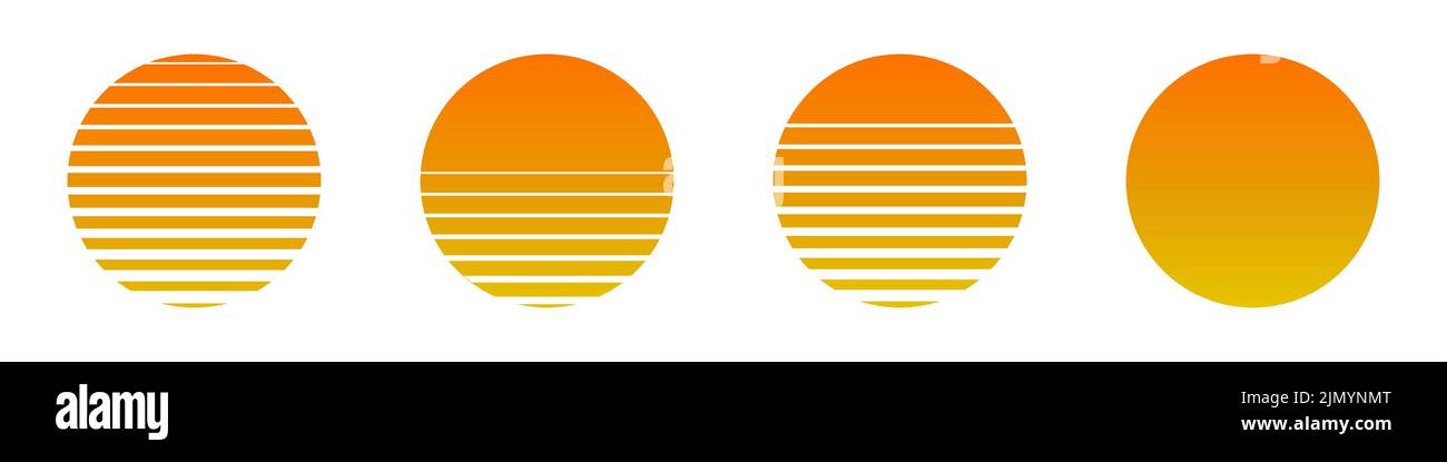 Set di icone tramonto retrò. Design semplice Illustrazione Vettoriale