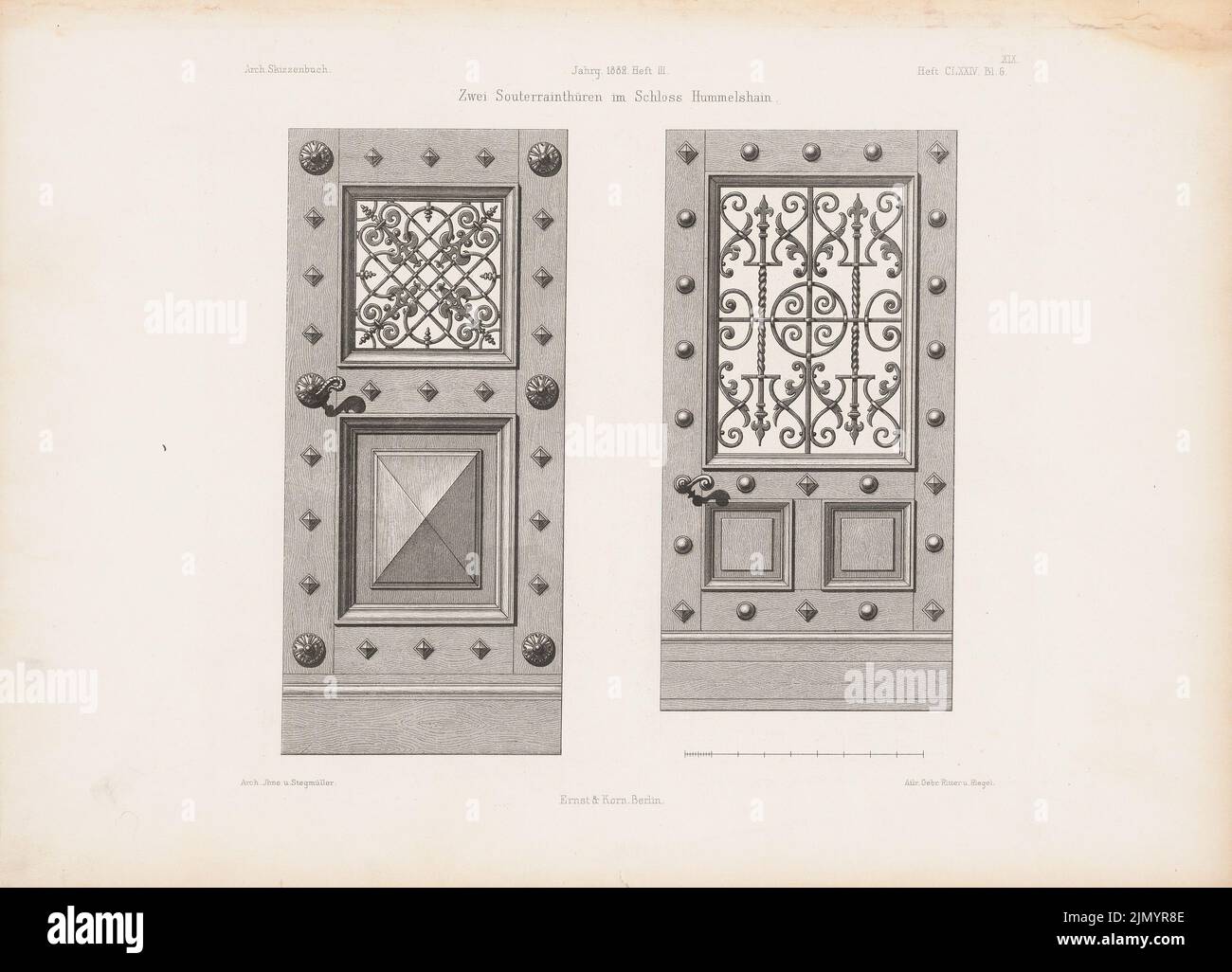 Ihne & Stegmüller (1878-1888), due porte seminterrate nel castello, Hummelshain. (Da: Architectural sketchbook, H. 174/3, 1882.) (1882-1882): Visite. Stampa su carta, 28,3 x 39,3 cm (inclusi i bordi di scansione) Foto Stock