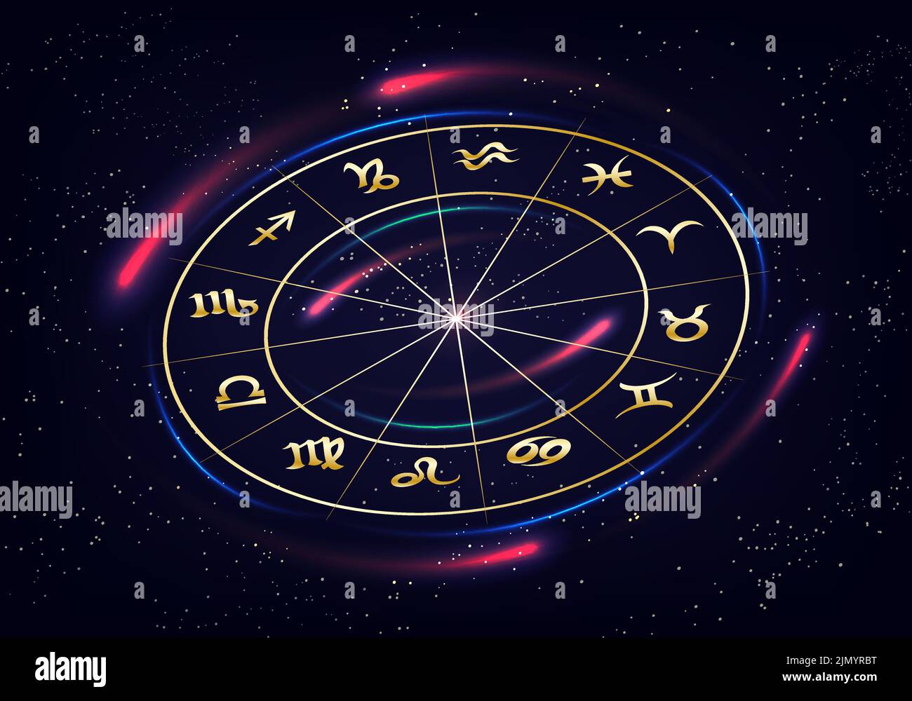 Oroscopo Zodiaco segni cerchio nello spazio. Illustrazione vettoriale Illustrazione Vettoriale