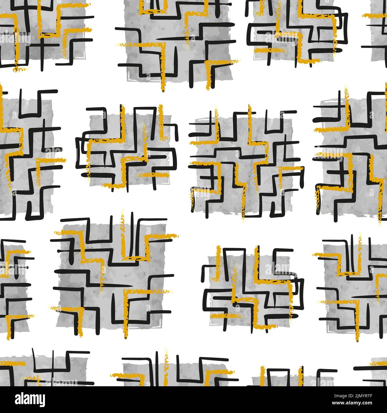 Pattern astratto senza giunture con forme geometriche quadrate. Sfondo vettoriale disegnato a mano Illustrazione Vettoriale