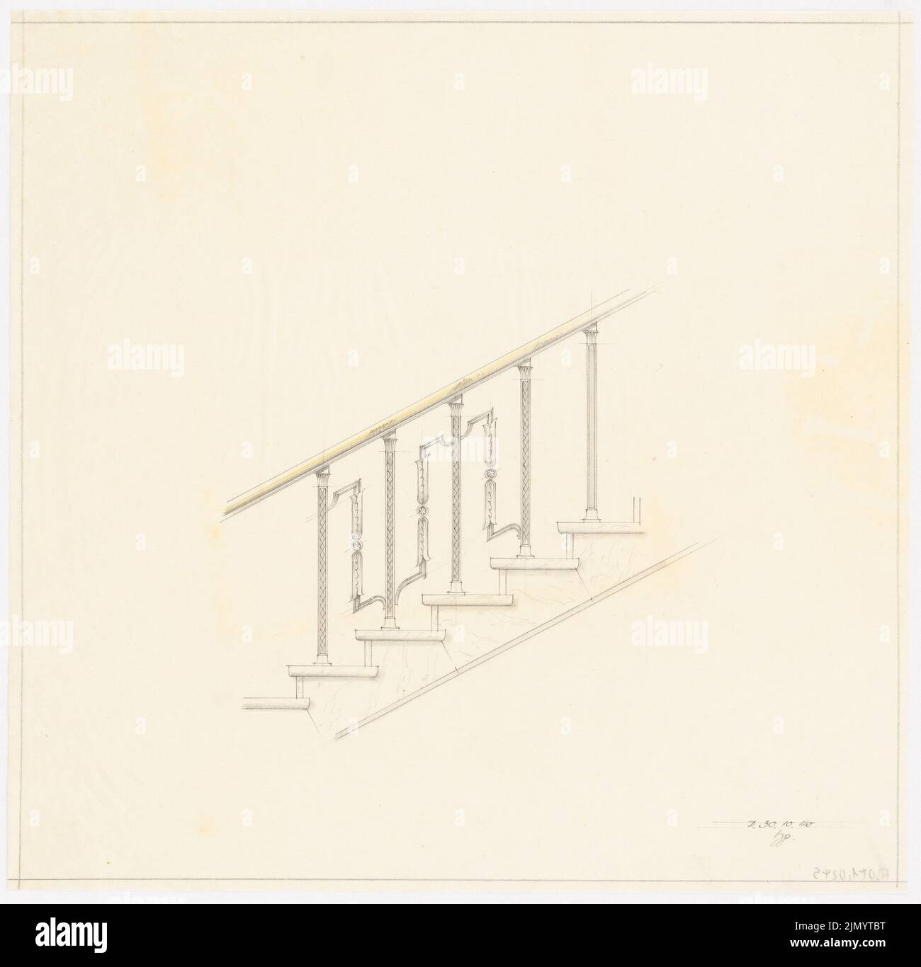 Böhmer Franz (1907-1943), Reich Ministry of Food and Agriculture a Berlin-Mitte (30 ottobre 1940): Ringhiera per scale: View. Matita colorata su trasparente, 40,1 x 40,8 cm (inclusi i bordi di scansione) Foto Stock