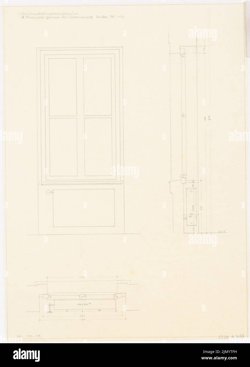 Böhmer Franz (1907-1943), Reich Ministry of Nutrition and Agriculture in Berlin-Mitte (26 ottobre 1938): Finestre nella stanza dell'ufficiale al piano 1st: Piano, vista, media 1:10. Matita su trasparente, 53,4 x 39 cm (inclusi i bordi di scansione) Foto Stock