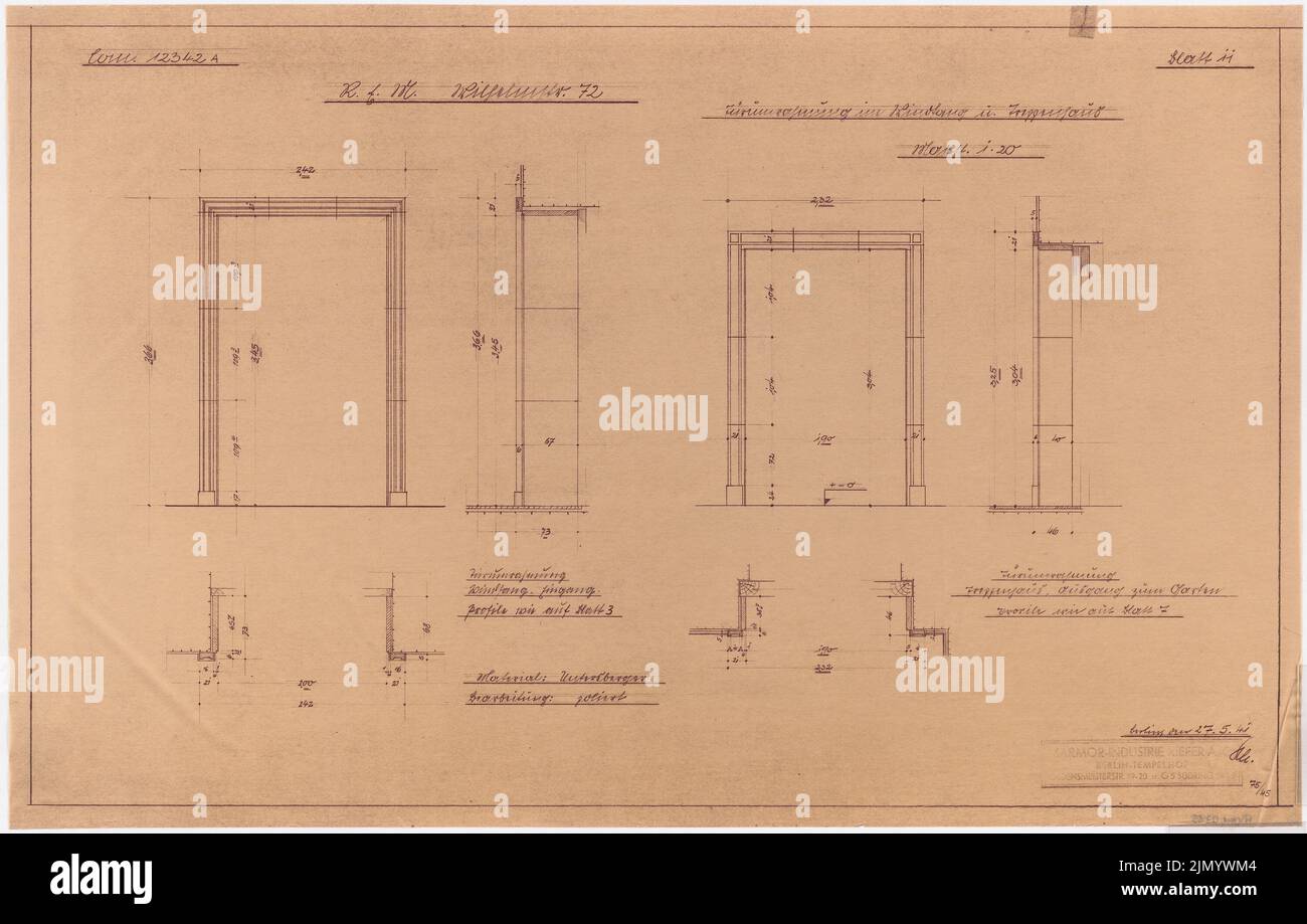 Böhmer Franz (1907-1943), Reich Ministry of Nutrition and Agriculture in Berlin-Mitte (27 maggio 1941): Telaio della porta nel vento cattura e scala: Viste, tagli 1:20. Rottura della luce su trasparente, 49,3 x 77,2 cm (inclusi i bordi di scansione) Foto Stock