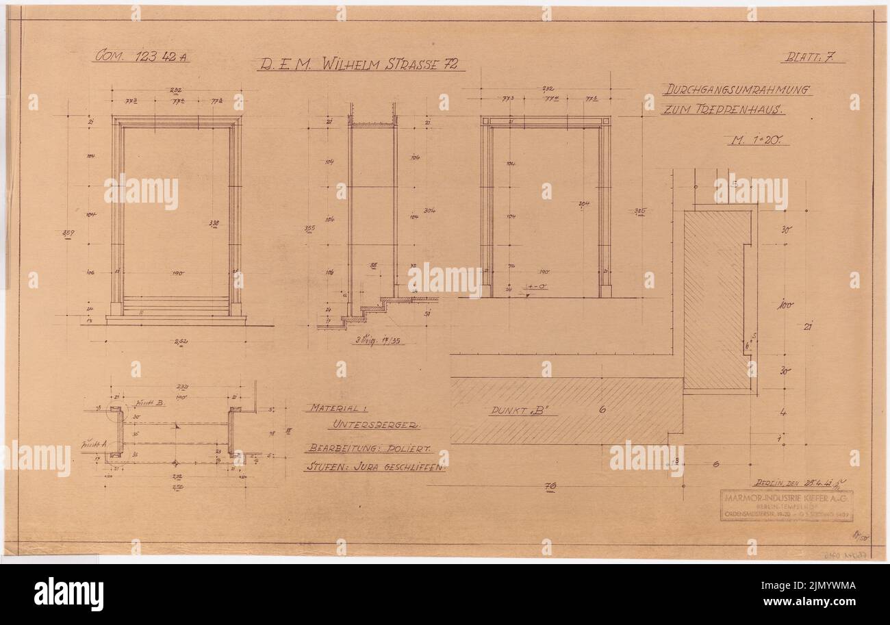 Böhmer Franz (1907-1943), Reich Ministero della Nutrizione e dell'Agricoltura a Berlino-Mitte (28.04.1941): Attraverso la cornice per la scala: Vista, tagli 1:20. Rottura della luce su trasparente, 50,5 x 79,7 cm (inclusi i bordi di scansione) Foto Stock Böhmer Franz (1907-1943), Reich Ministero della Nutrizione e dell'Agricoltura a Berlino-Mitte (28.04.1941): Attraverso la cornice per la scala: Vista, tagli 1:20. Rottura della luce su trasparente, 50,5 x 79,7 cm (inclusi i bordi di scansione) Foto Stock