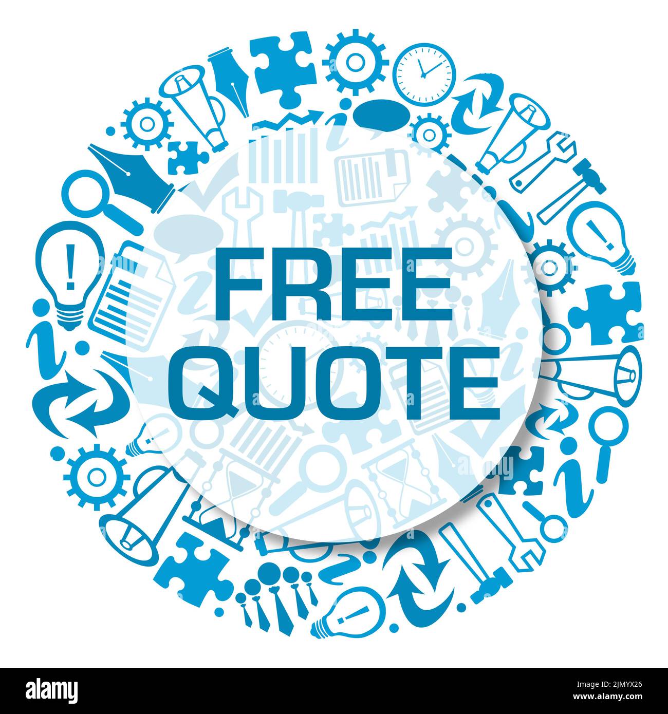 Citazione gratuita Blue Business Symbols testo circolare badge Foto Stock