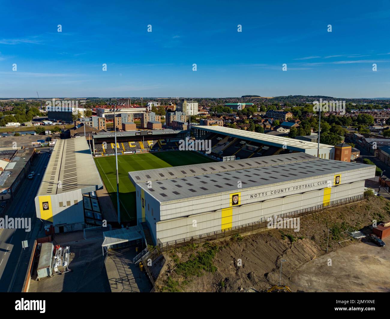 Vista aerea del Notts County FC Meadow Lane stadium football ground, Nottingham, Regno Unito Foto stock