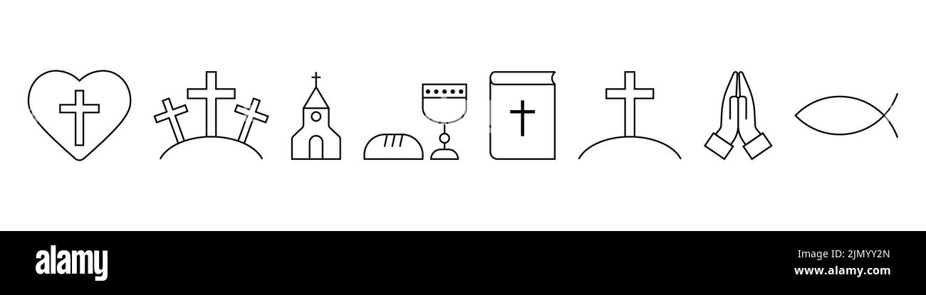 Linea cristiana icona set design semplice Illustrazione Vettoriale