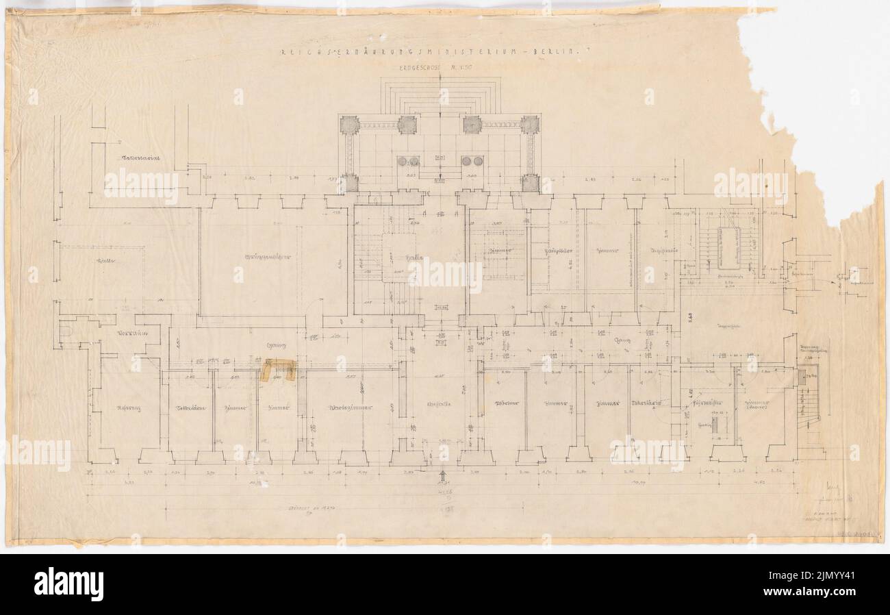 Böhmer Franz (1907-1943), Reich Ministry of Food and Agriculture di Berlino-Mitte (24 settembre 1940): Grundriss EG. Matita su trasparente, 66,8 x 107,4 cm (inclusi i bordi di scansione) Foto Stock