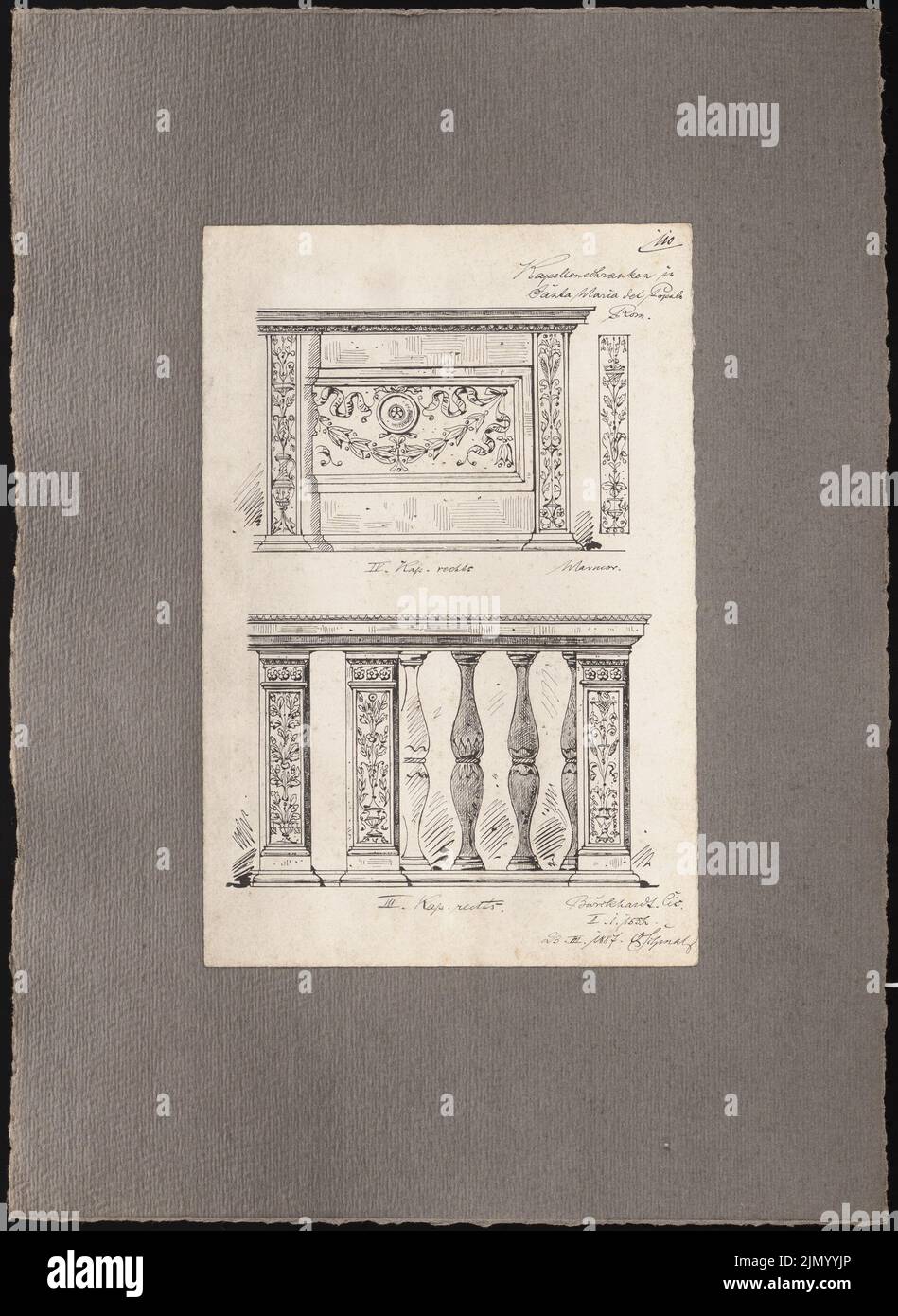 Schmalz otto (1861-1915), bozzetti di viaggio da Pompei, Napoli e Roma (23.03.1887): Roma: Cappella barriere nella S. Maria del Popolo (viste). Inchiostro su carta, 42,5 x 31 cm (inclusi i bordi di scansione) Foto Stock