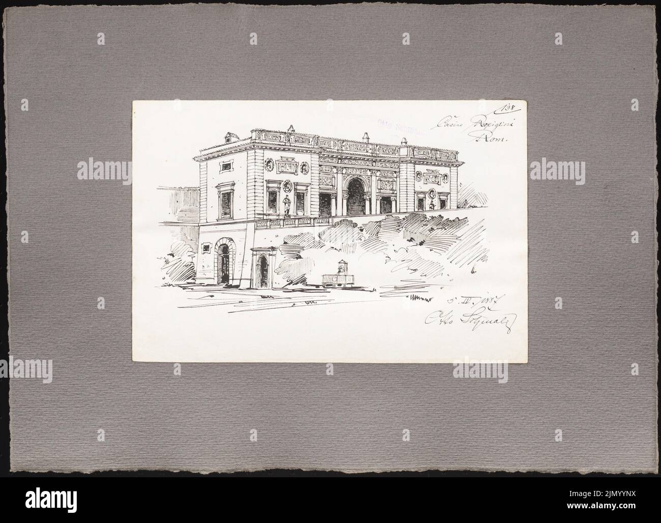 Schmalz otto (1861-1915), bozzetti da Pompei, Napoli e Roma (05.04.1887): Roma: Casino Rospigliosi (vista prospettica). Acquerello Tusche su carta, 30,8 x 42,7 cm (inclusi i bordi di scansione) Foto Stock