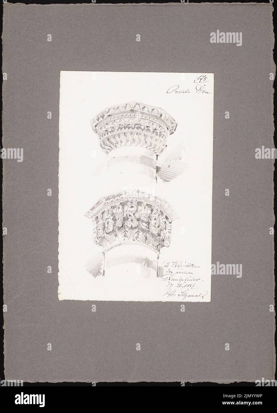 Schmalz otto (1861-1915), schizzi di viaggio dall'Italia (17 aprile 1887): Orvieto: Cattedrale (viste prospettiche capitale delle colonne rotonde interne). Matita su carta, 42,8 x 30,8 cm (inclusi i bordi di scansione) Foto Stock