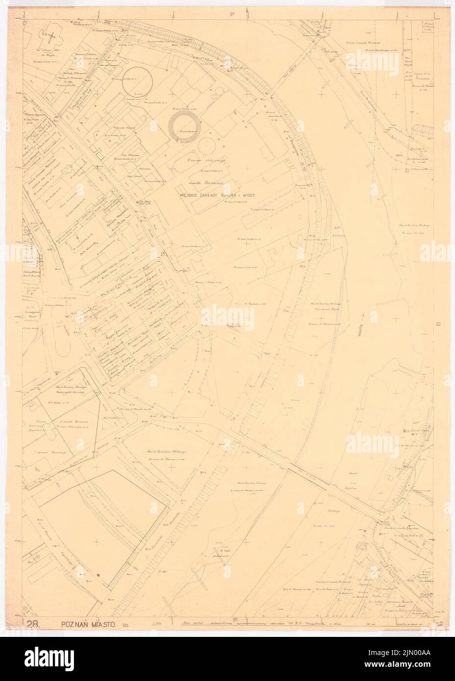 Böhmer Franz (1907-1943), Stadio di Poznan (1941-1941): Mappa di Poznan 1: 1000. Rottura leggera sulla carta, 85 x 60,8 cm (inclusi i bordi di scansione) Foto Stock