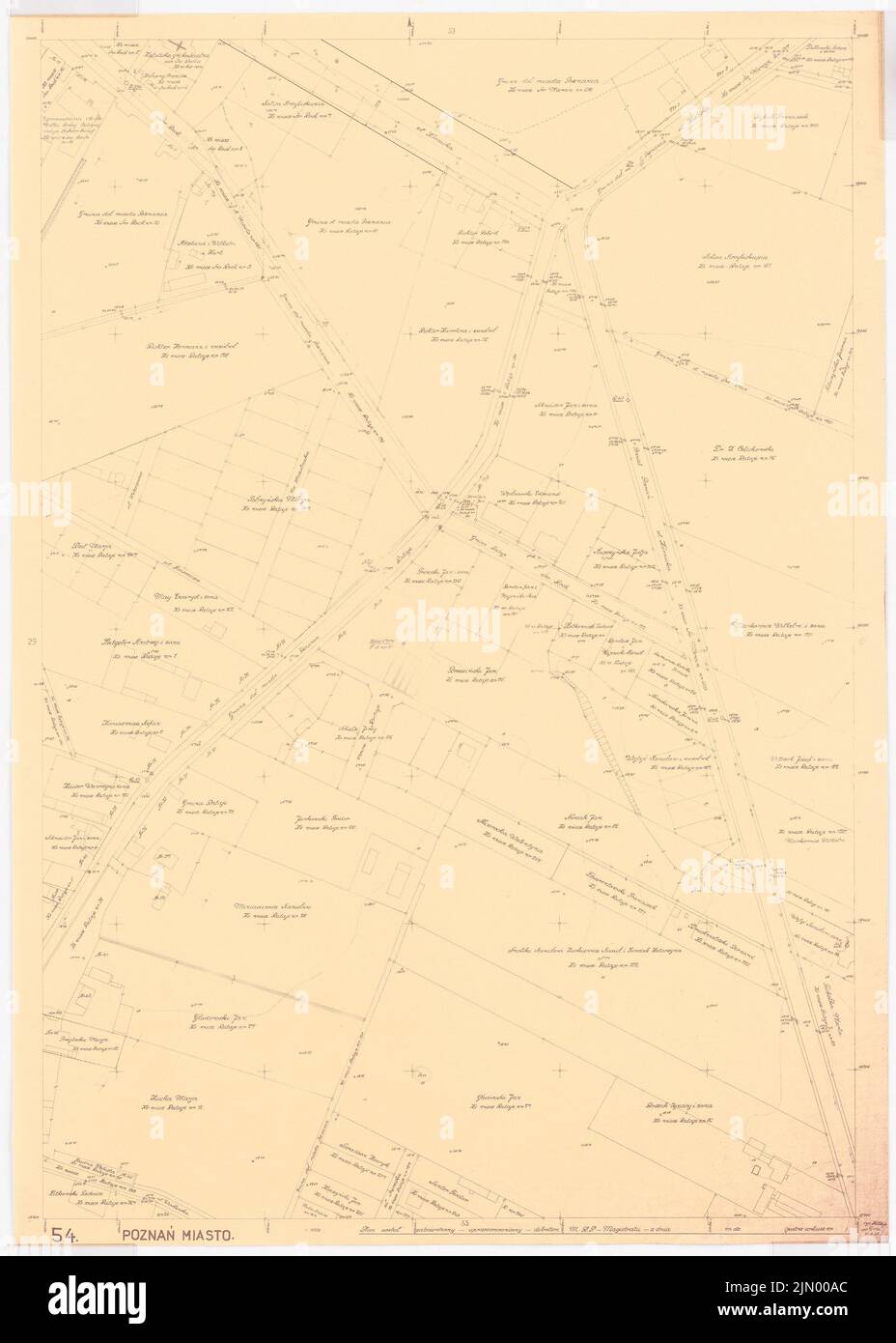 Böhmer Franz (1907-1943), Stadio di Poznan (1941-1941): Mappa di Poznan 1: 1000. Rottura leggera sulla carta, 84,9 x 60,6 cm (inclusi i bordi di scansione) Foto Stock