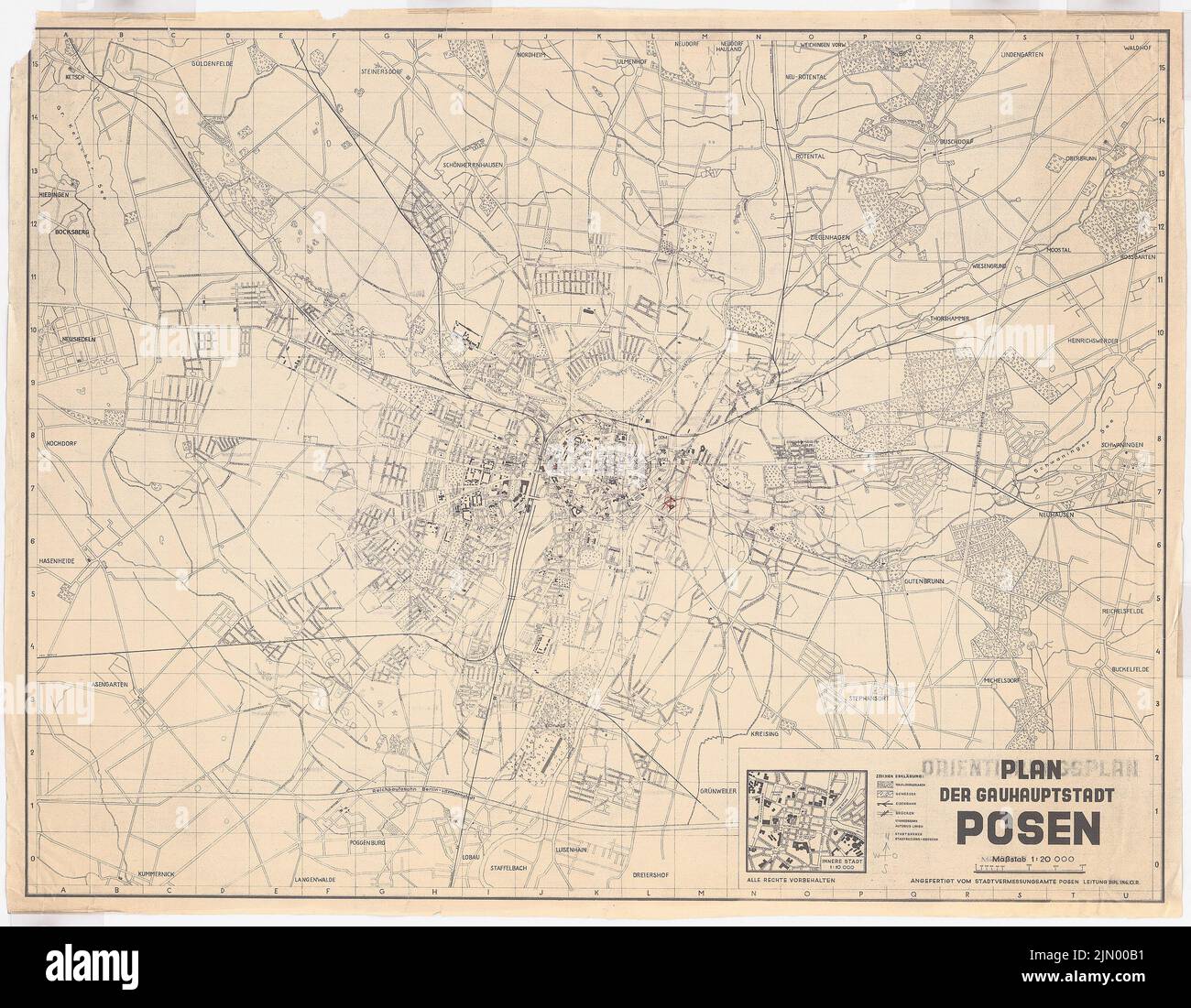 Böhmer Franz (1907-1943), Stadio di Poznan (1941-1941): Mappa di Poznan 1: 10000. Matita, matita colorata sopra una rottura su carta, 87,2 x 112 cm (inclusi i bordi di scansione) Foto Stock