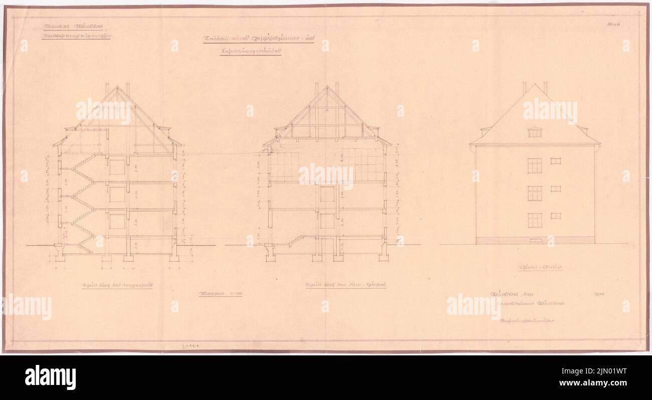 Böhmer Franz (1907-1943), veicolo a motore a Wünsdorf (19936): Vista Giebel, tagliato attraverso la sala audio del film, media 1: 100. Matita su carta, rottura leggera, 49,4 x 90,5 cm (inclusi i bordi di scansione) Foto Stock