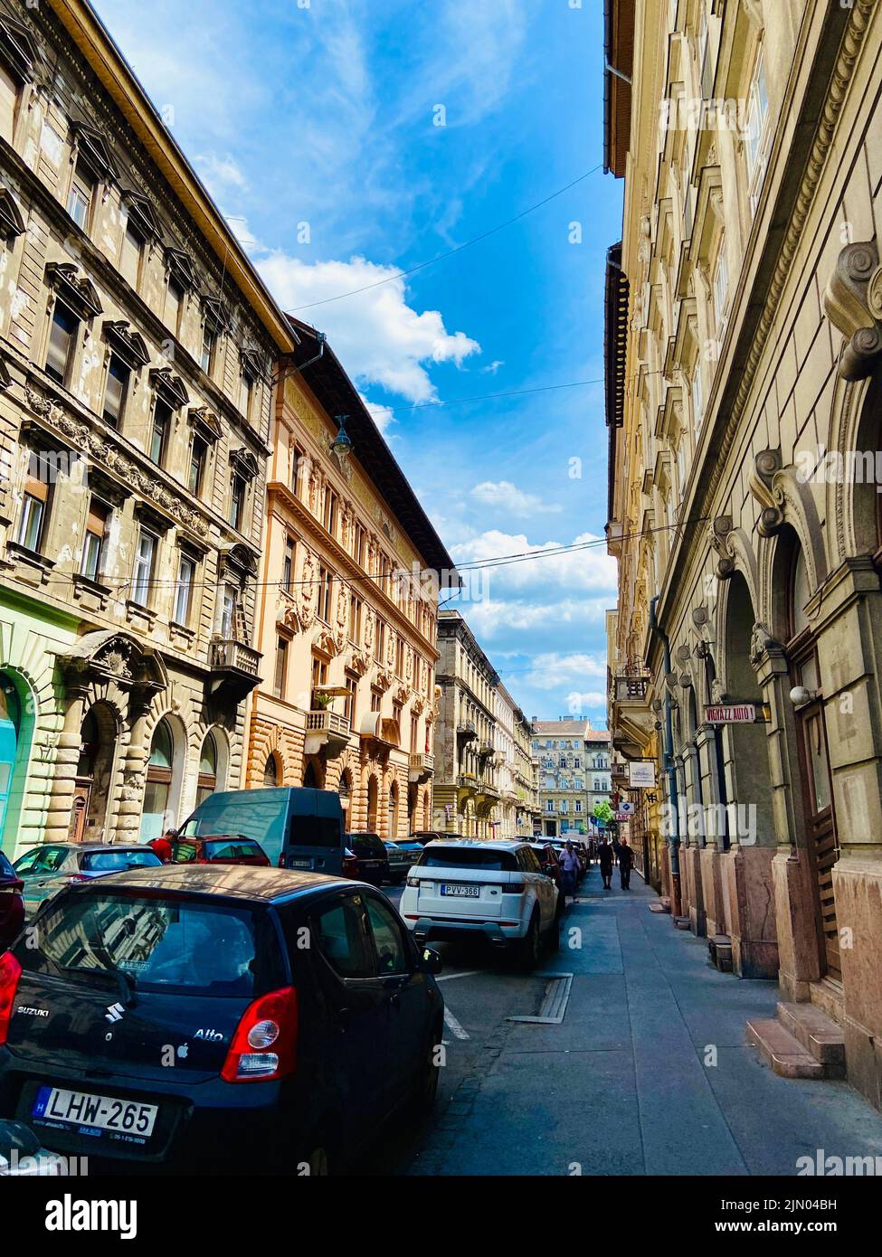Un'immagine verticale di splendidi edifici antichi nella città di Budapest, Ungheria Foto Stock
