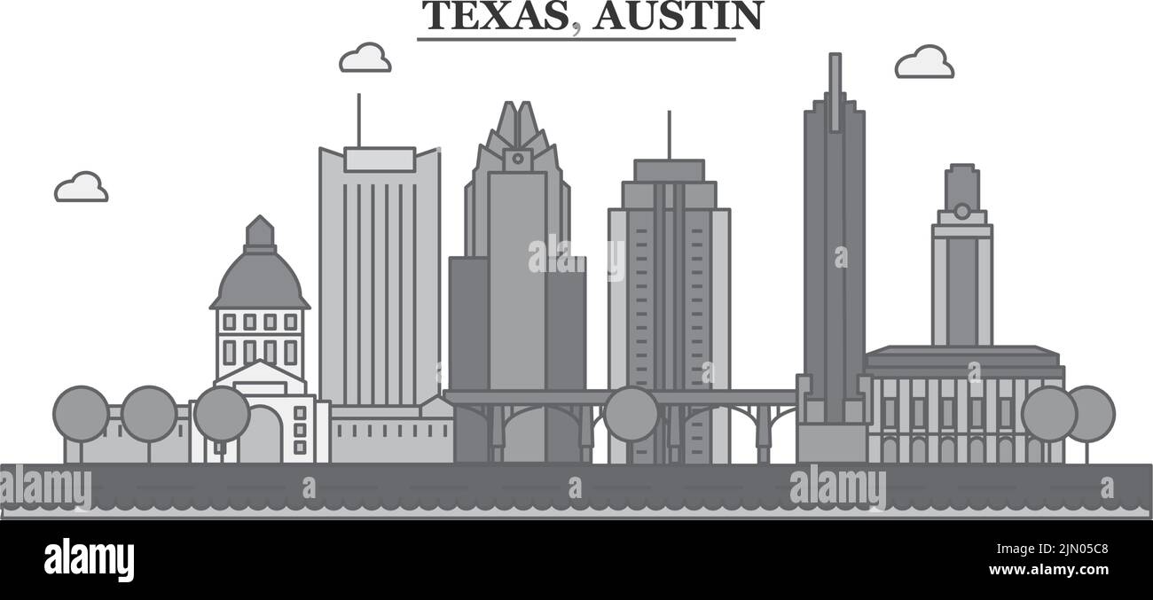 Stati Uniti, Austin città skyline isolato vettore illustrazione, icone Illustrazione Vettoriale