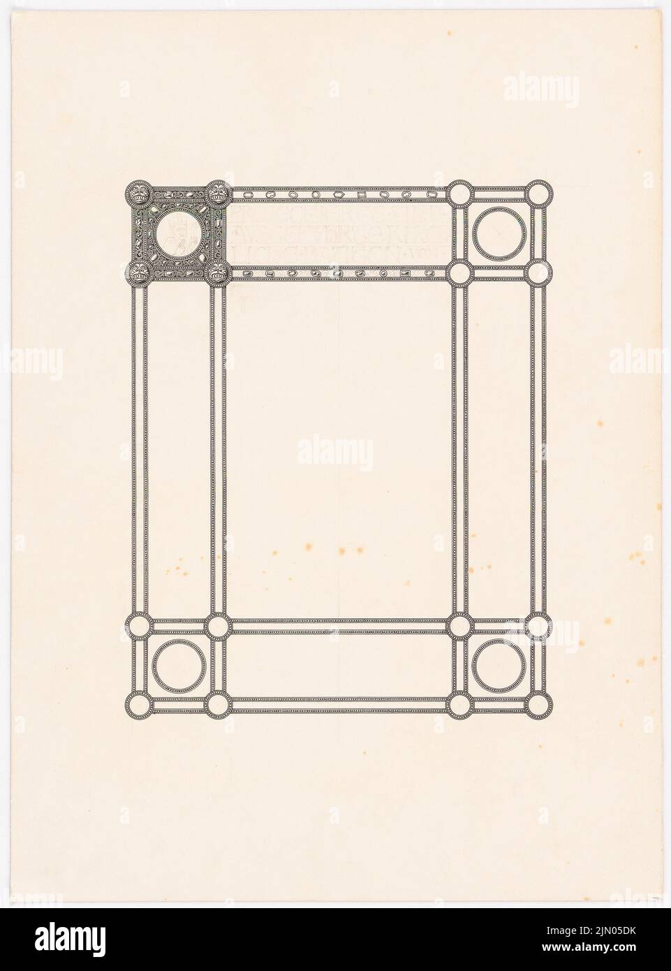 Klomp Johannes Franziskus (1865-1946), disegni e schizzi di viaggio non interessati (0-0): Pagina del titolo di una pubblicazione (?). Inchiostro, matita su cartone, 48,8 x 36,1 cm (compresi i bordi di scansione) Klomp Johannes Franziskus (1865-1946): Unzugeordnete Zeichnungen und Reiseskizzen Foto Stock