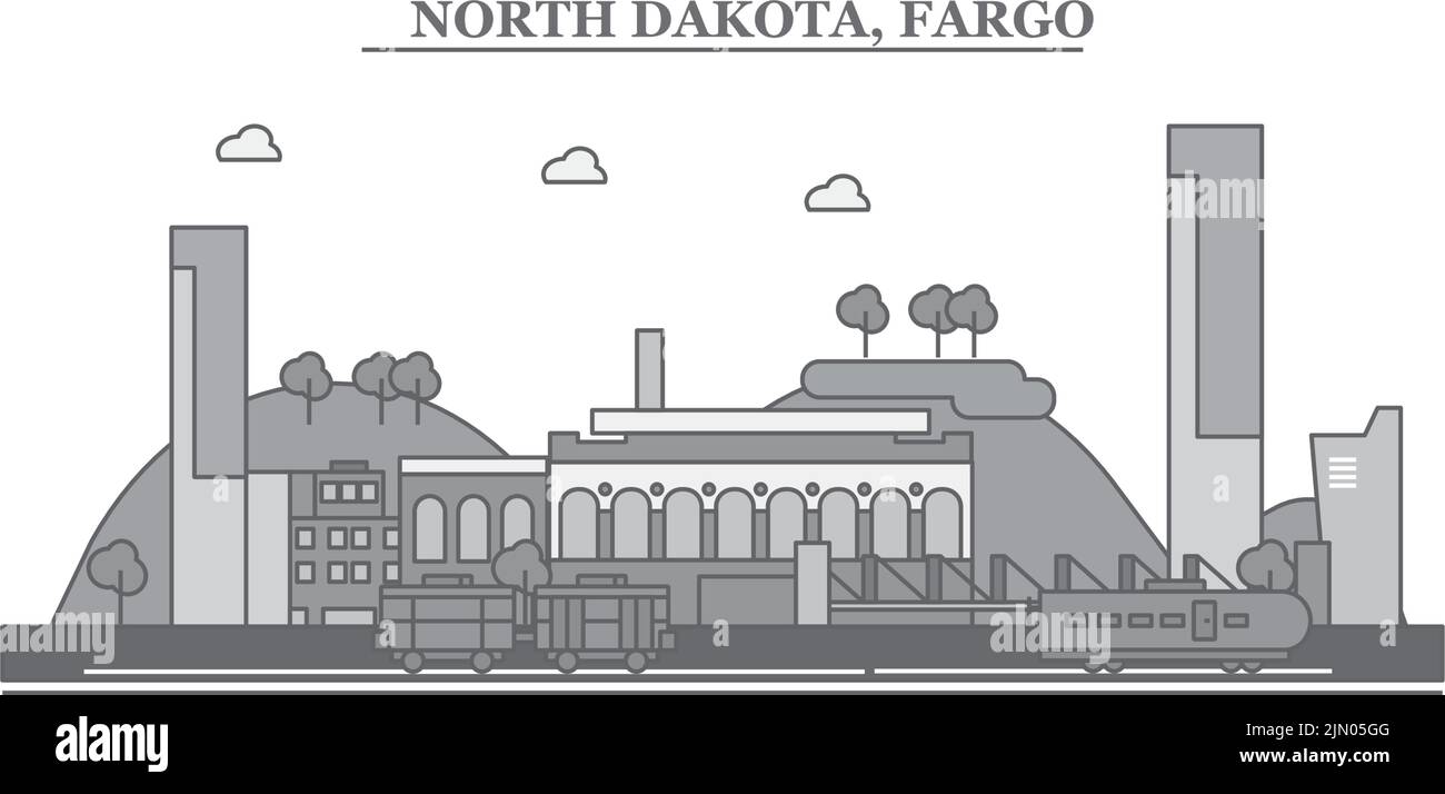 Stati Uniti, città di Fargo skyline isolato vettore illustrazione, icone Illustrazione Vettoriale