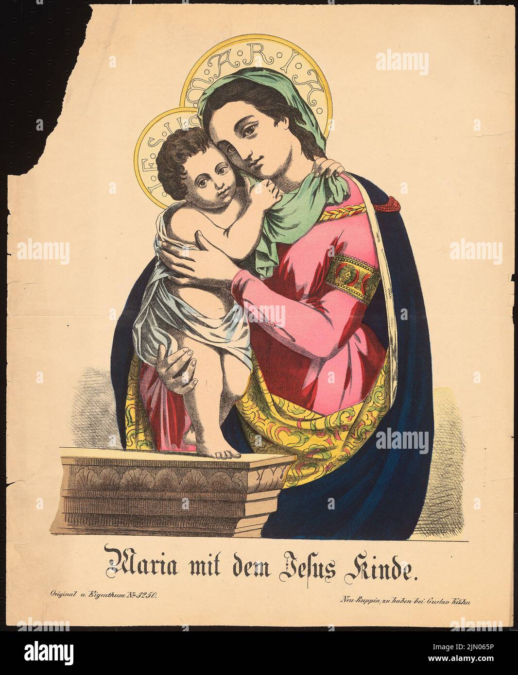 Kühn Gustav, immagini Neuruppin (ca 1840): Rappresentazione colorata raffigurata della madre di Dio con il bambino dopo la presentazione di una Madonna Raffaele (n. 3250). Stampa a colori su carta, 42,6 x 34,9 cm (compresi i bordi di scansione) Kühn Gustav : Neuruppiner Bilderbögen Foto Stock