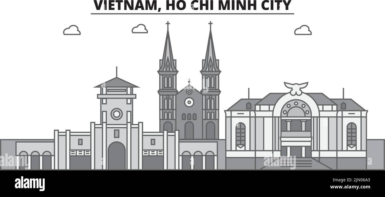 Vietnam, ho Chi Minh City skyline isolato vettore illustrazione, icone Illustrazione Vettoriale