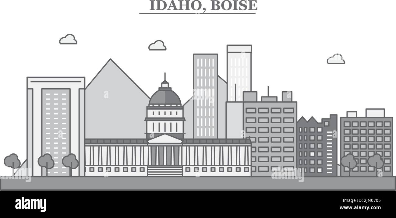 Stati Uniti, Boise città skyline isolato vettore illustrazione, icone Illustrazione Vettoriale