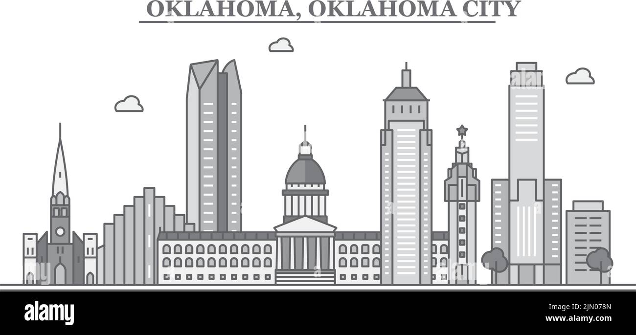 Stati Uniti, Oklahoma City skyline isolato vettore illustrazione, icone Illustrazione Vettoriale