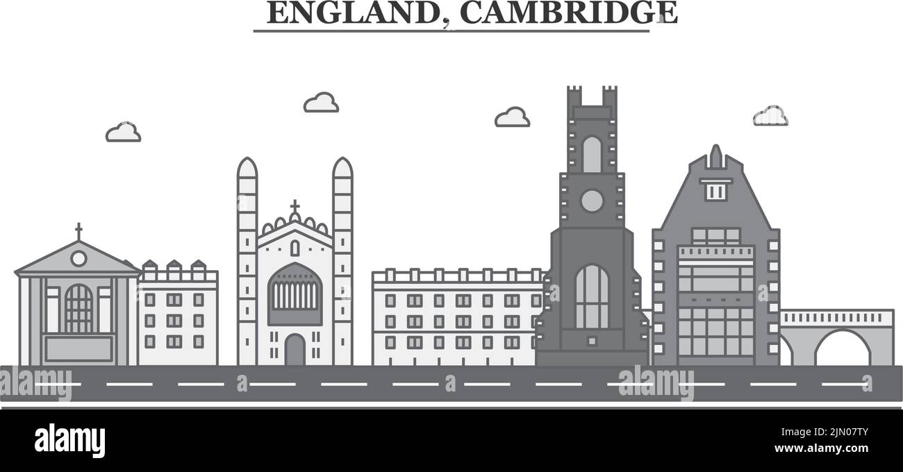 Regno Unito, Cambridge città skyline isolato vettore illustrazione, icone Illustrazione Vettoriale