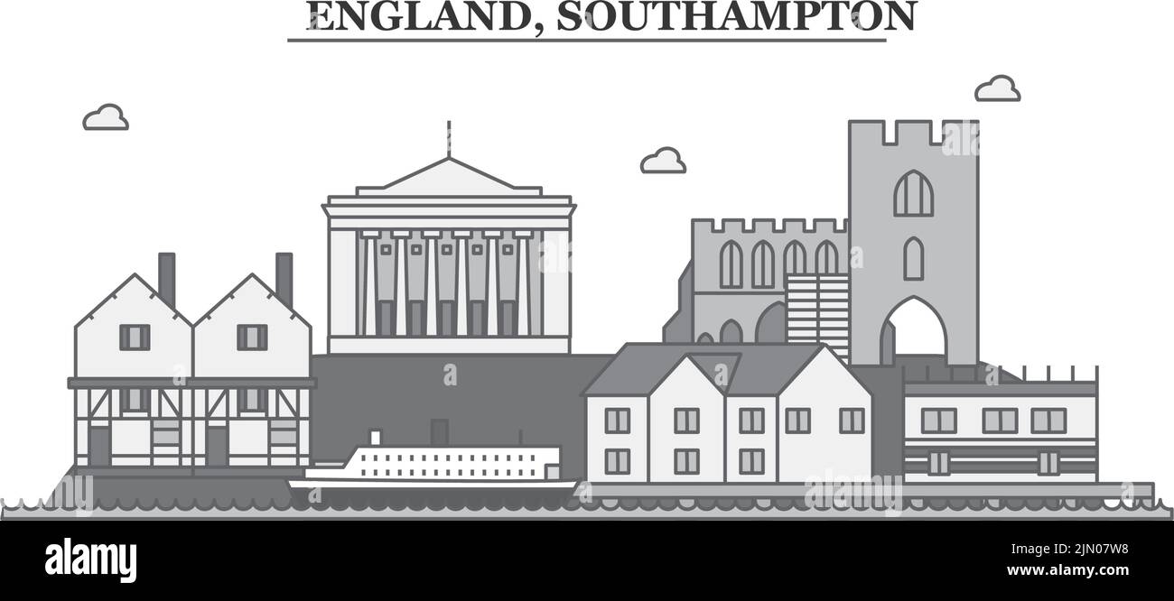 Regno Unito, Southampton città skyline isolato vettore illustrazione, icone Illustrazione Vettoriale