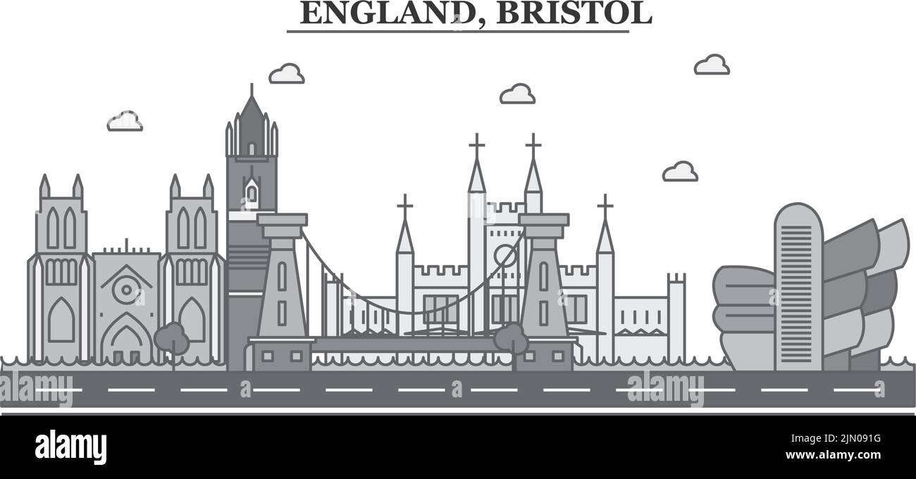 Regno Unito, Bristol città skyline isolato vettore illustrazione, icone Illustrazione Vettoriale