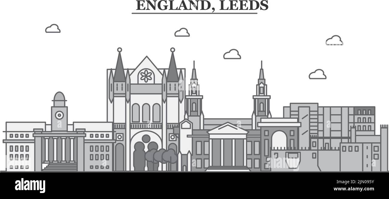 Regno Unito, Leeds City skyline isolato vettore illustrazione, icone Illustrazione Vettoriale