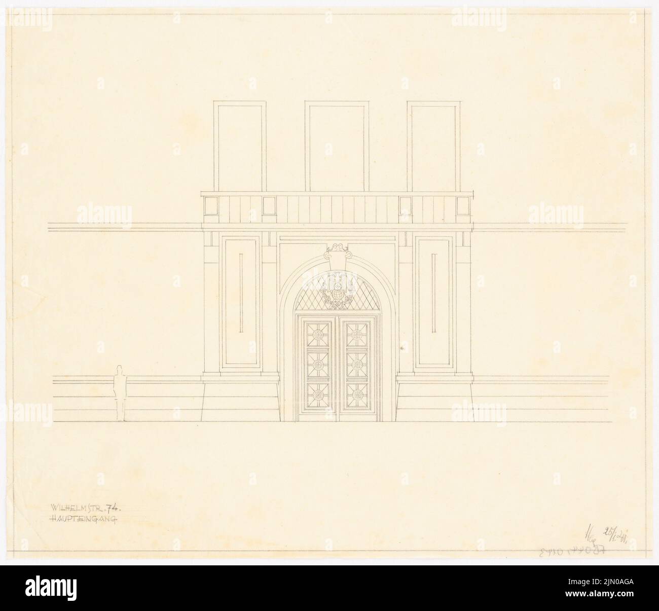 Böhmer Franz (1907-1943), Ufficio federale degli affari esteri di Berlino-Mitte (25 gennaio 2019 ??): Vista ingresso principale. Matita su trasparente, 35,4 x 41,2 cm (compresi i bordi di scansione) Böhmer & Petrich : Auswärtiges Amt, Berlin-Mitte. Umbau Foto Stock