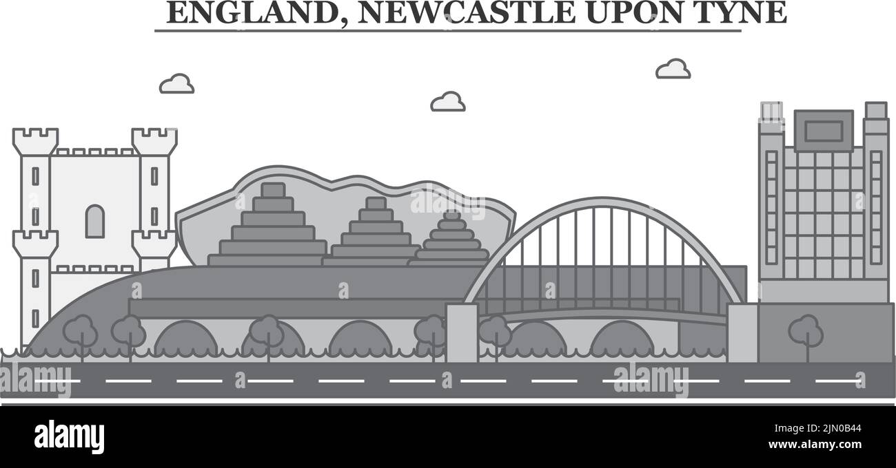 Regno Unito, Newcastle upon Tyne città skyline isolato vettore illustrazione, icone Illustrazione Vettoriale
